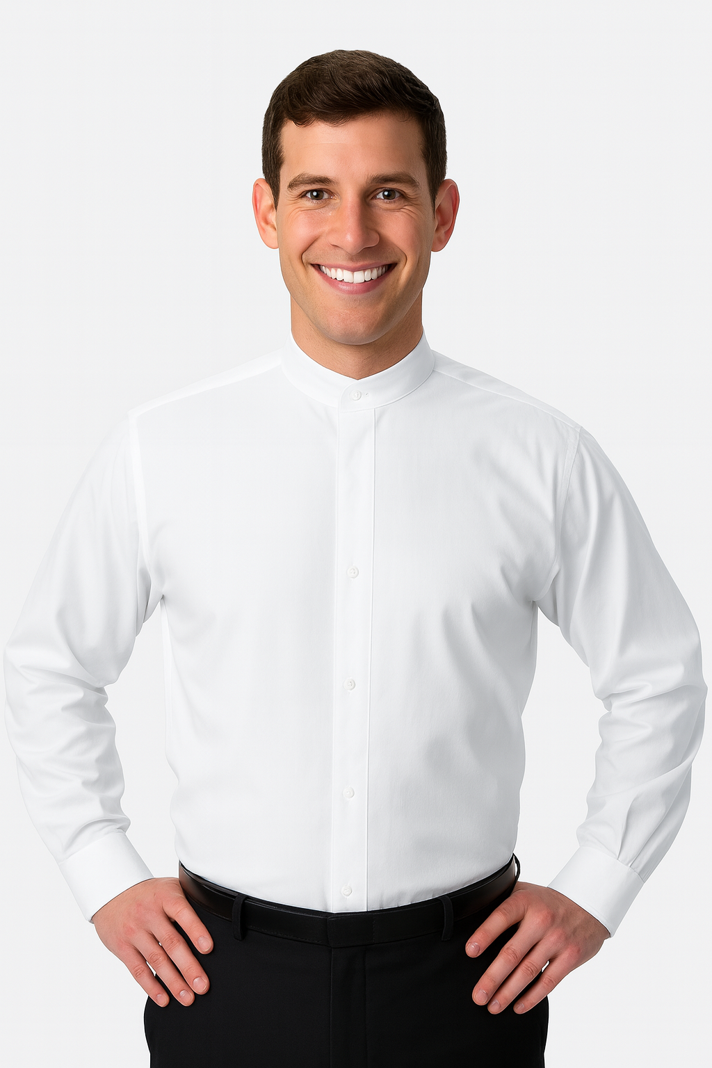 Mandarin Collar Tuxedo Shirt with Non Pleated Fly Front