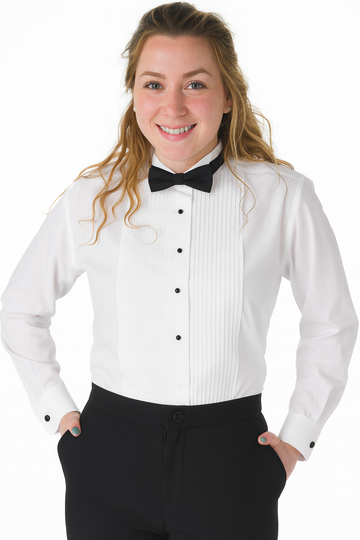 Women's White Wing Collar Pintuck Tuxedo Shirt - 1/8 Inch Pleats