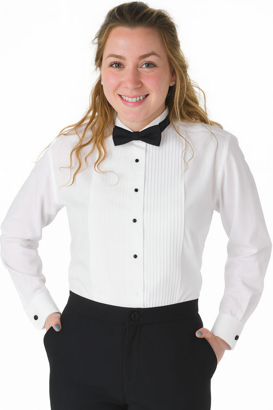 Women's White Wing Collar Pintuck Tuxedo Shirt - 1/8 Inch Pleats