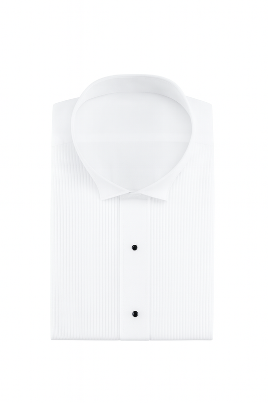 Men's White Wing Collar Pintuck Tuxedo Shirt - 1/8 Inch Pleats