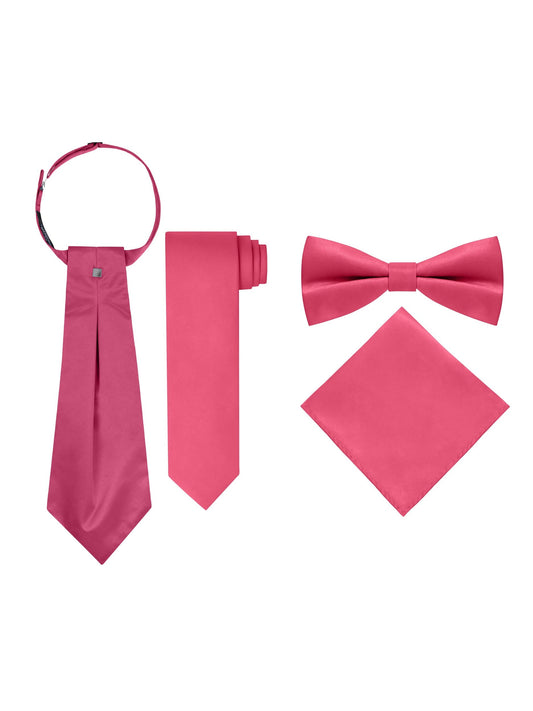 Men’s Hot Pink 5-Piece Formal Tuxedo Vest Set with Cravat, Tie, Bow Tie & Pocket Square