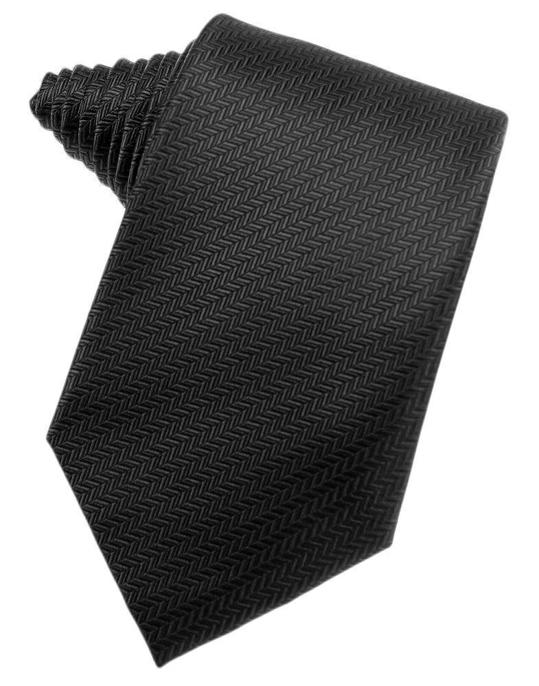Black Herringbone Satin Formal Neck Tie