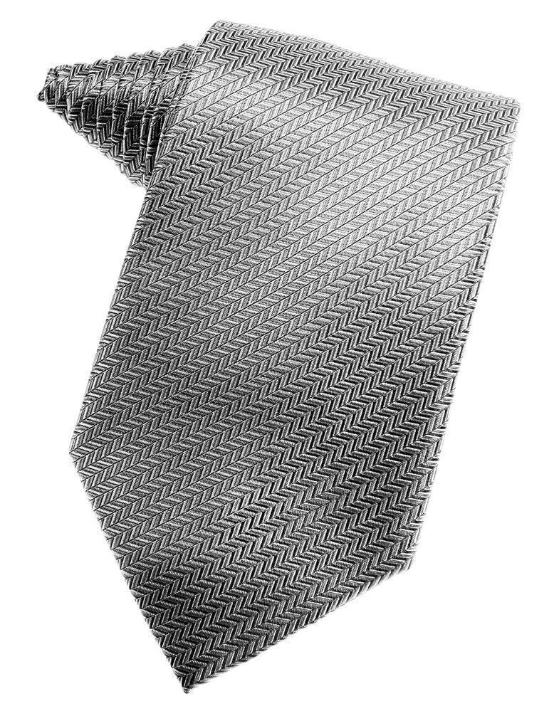Silver Herringbone Satin Formal Neck Tie