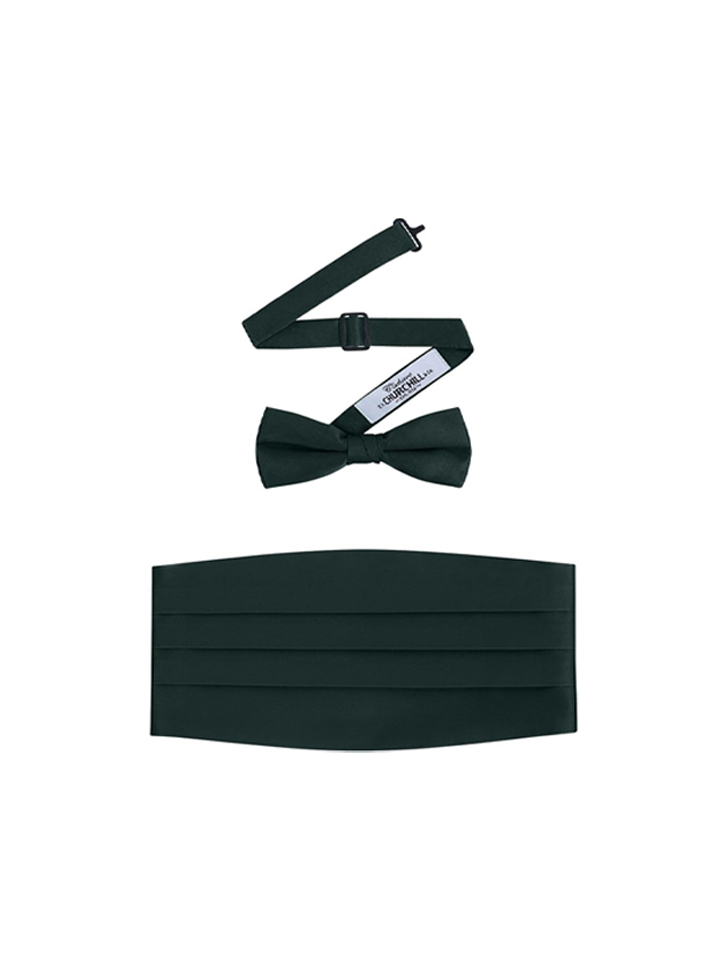 Hunter Green Satin Cummerbund and bowtie set by S.H.Churchill
