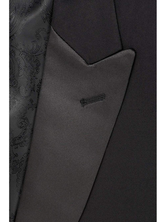 Men's Black Super 150's Luxury Viscose Blend Tuxedo Jacket 1-Button with Peak Lapel