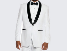 Load image into Gallery viewer, Men&#39;s White 1 Button Shawl Dinner Jacket with Black Lapel
