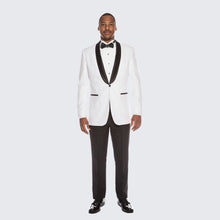 Load image into Gallery viewer, Men&#39;s White 1 Button Shawl Dinner Jacket with Black Lapel
