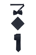 Load image into Gallery viewer, S.H. Churchill &amp; Co. Men&#39;s Black Paisley Vest Set, with Bow Tie, Neck Tie and Pocket Hanky
