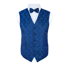 Load image into Gallery viewer, S.H. Churchill &amp; Co. Men&#39;s Blue/Black Paisley Vest Set, with Bow Tie, Neck Tie and Pocket Hanky
