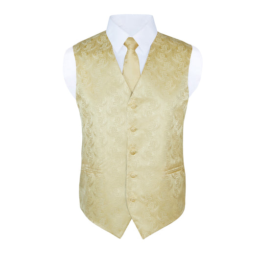 Men’s Gold Paisley Formal Vest Set with Tie, Bow Tie & Pocket Square