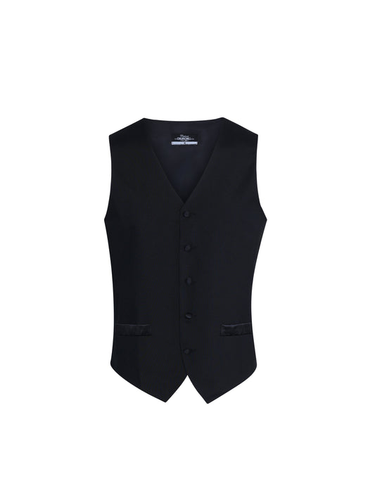 Wool Formal Black Vest and Tie Set - Includes Black Vest and Matching Black Satin Bow Tie