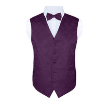 Load image into Gallery viewer, S.H. Churchill &amp; Co. Men&#39;s Purple Paisley Vest Set, with Bow Tie, Neck Tie and Pocket Hanky

