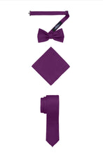 Load image into Gallery viewer, S.H. Churchill &amp; Co. Men&#39;s Purple Paisley Vest Set, with Bow Tie, Neck Tie and Pocket Hanky
