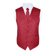 Load image into Gallery viewer, S.H. Churchill &amp; Co. Men&#39;s Red Paisley Vest Set, with Bow Tie, Neck Tie and Pocket Hanky
