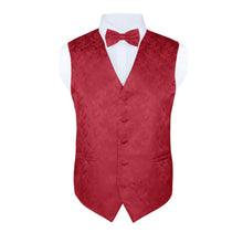 Load image into Gallery viewer, S.H. Churchill &amp; Co. Men&#39;s Red Paisley Vest Set, with Bow Tie, Neck Tie and Pocket Hanky
