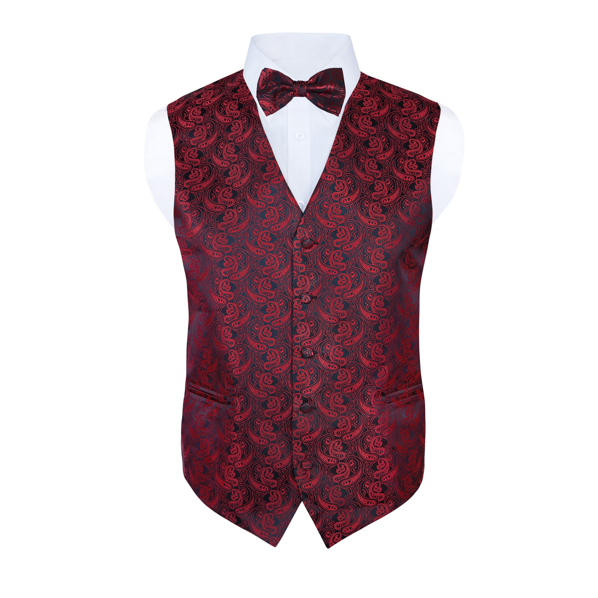 Churchill Men's Red/Black Paisley Vest Set, with Bow