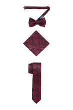 Load image into Gallery viewer, S.H. Churchill &amp; Co. Men&#39;s Red/Black Paisley Vest Set, with Bow Tie, Neck Tie and Pocket Hanky
