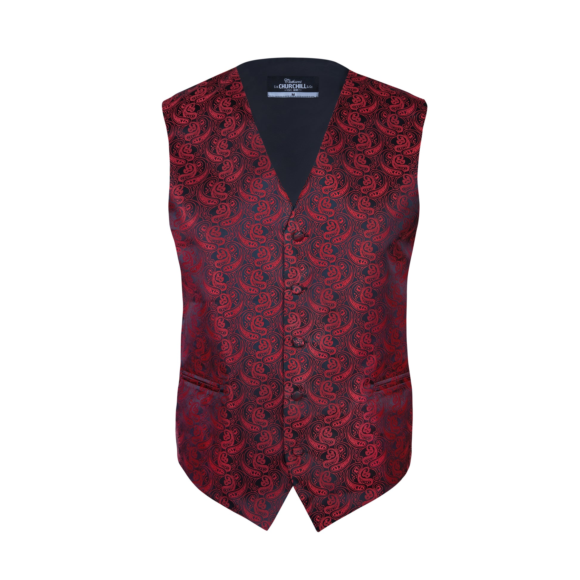 Men’s Red & Black Paisley 4-Piece Formal Vest Set, Red/Black / Small