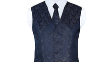Load image into Gallery viewer, S.H. Churchill &amp; Co. Men&#39;s Silver/Black Paisley Vest Set, with Bow Tie, Neck Tie and Pocket Hanky
