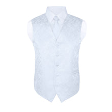 Load image into Gallery viewer, S.H. Churchill &amp; Co. Men&#39;s White Paisley Vest Set, with Bow Tie, Neck Tie and Pocket Hanky
