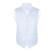Load image into Gallery viewer, S.H. Churchill &amp; Co. Men&#39;s White Paisley Vest Set, with Bow Tie, Neck Tie and Pocket Hanky
