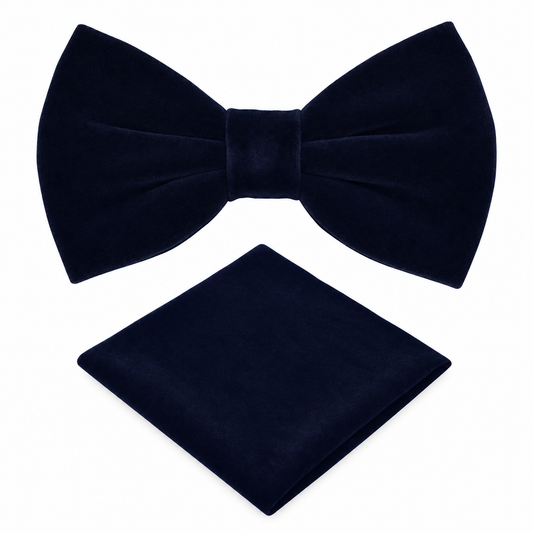 Men's Black Velvet Bow Tie and Pocket Square Set
