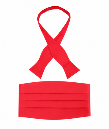 Red Satin Cummerbund and Self Tie Bowtie Set