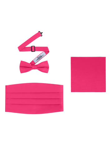Hot Pink Satin Formal Accessory Set with Bow Tie, Cummerbund & Pocket Hanky