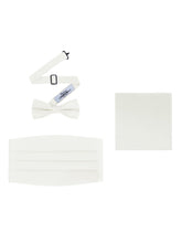 Load image into Gallery viewer, Ivory  Satin Formal Accessory Set with Bow Tie, Cummerbund &amp; Pocket Hanky by S.H.Churchill
