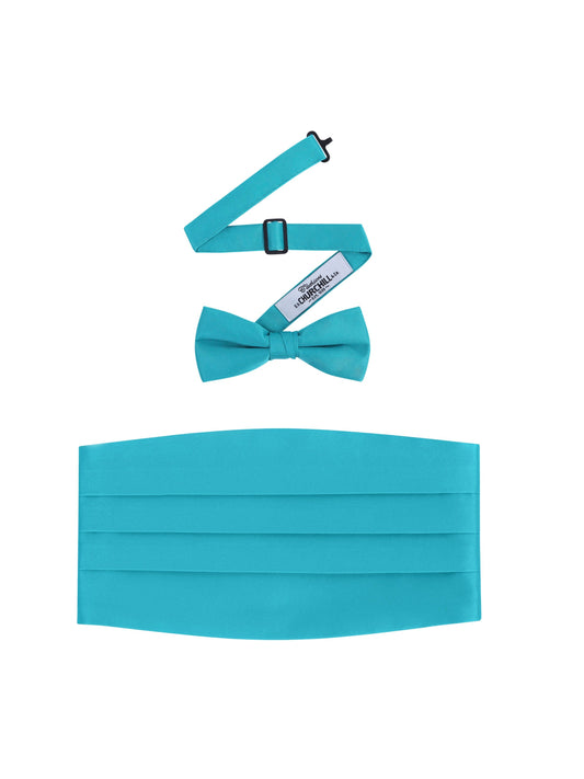 Teal Satin Cummerbund and Bowtie Set