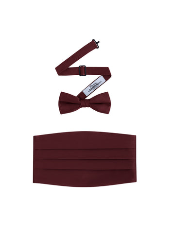 Burgundy Satin Cummerbund and Bowtie Set