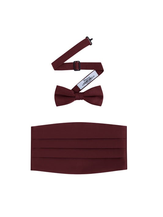 Burgundy Satin Cummerbund and Bowtie Set