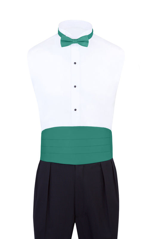 Emerald Green Satin Formal Accessory Set with Bow Tie, Cummerbund & Pocket Hanky