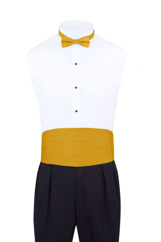 Gold Satin Formal Accessory Set with Bow Tie, Cummerbund & Pocket Hanky