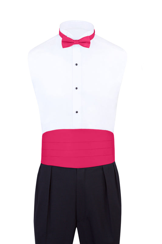 Hot Pink Satin Formal Accessory Set with Bow Tie, Cummerbund & Pocket Hanky