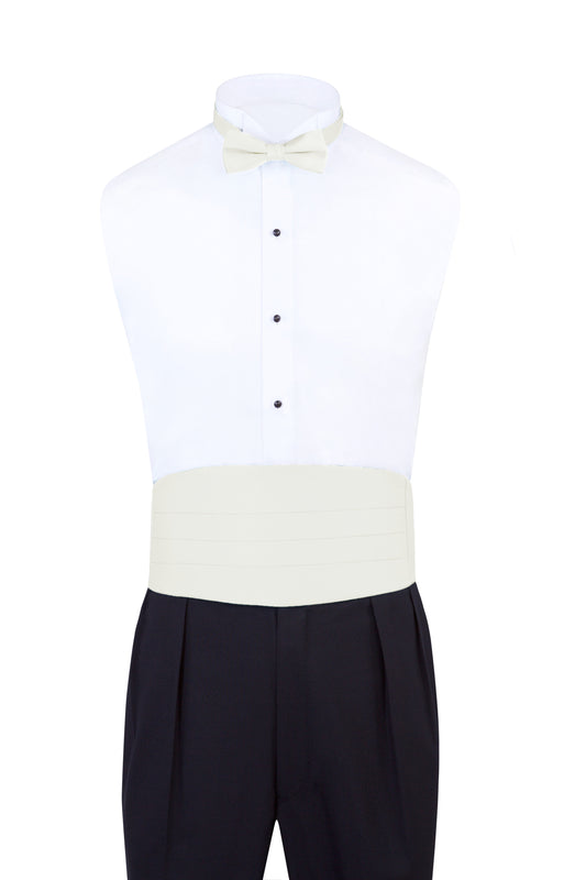 Ivory  Satin Formal Accessory Set with Bow Tie, Cummerbund & Pocket Hanky