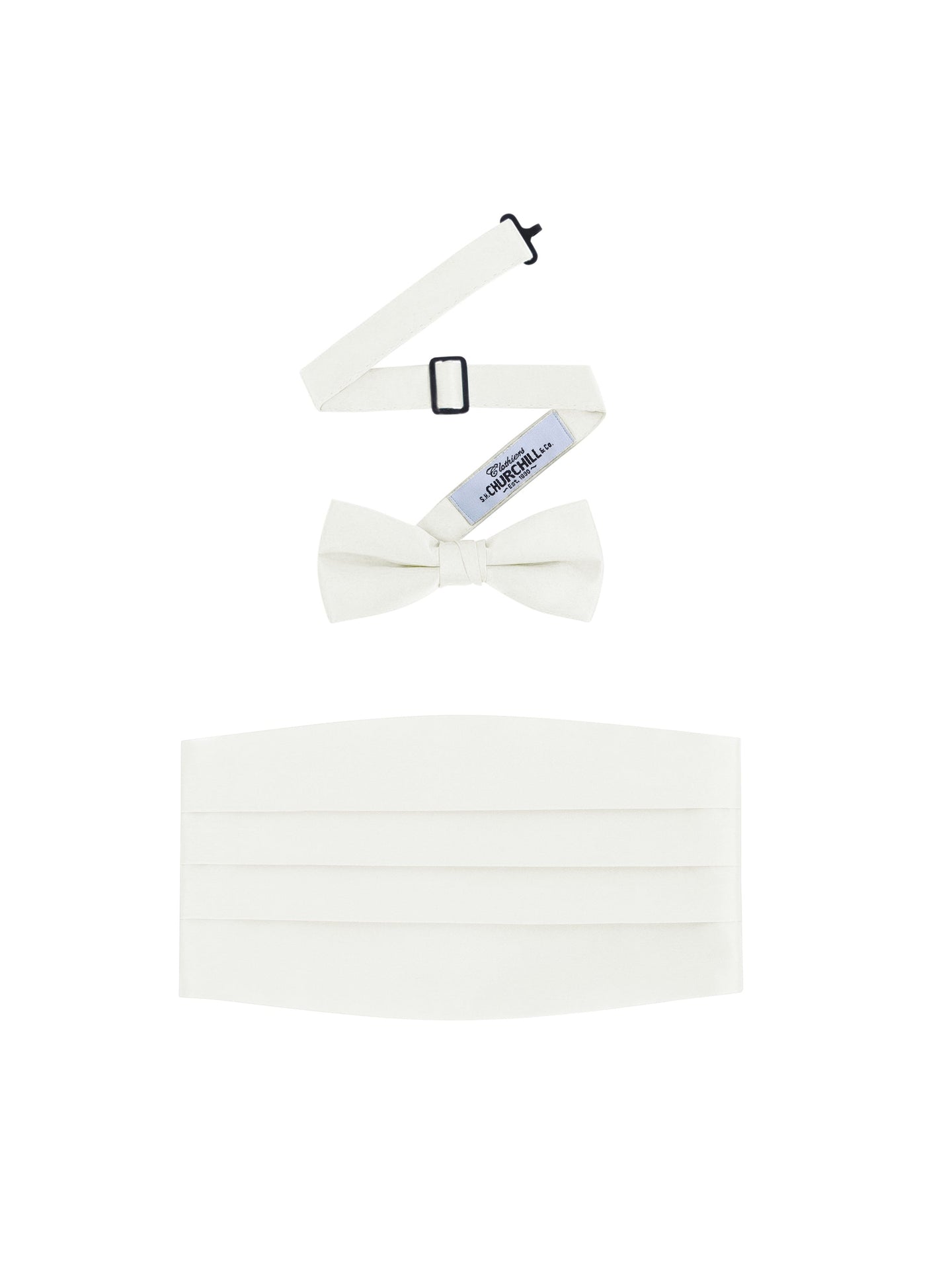 Ivory Satin Cummerbund and bowtie set by S.H.Churchill