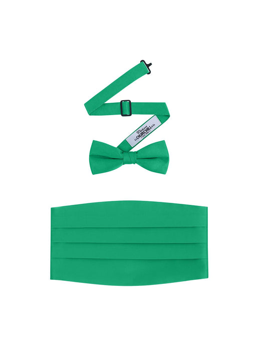 Kelly Green Satin Cummerbund and Bowtie Set