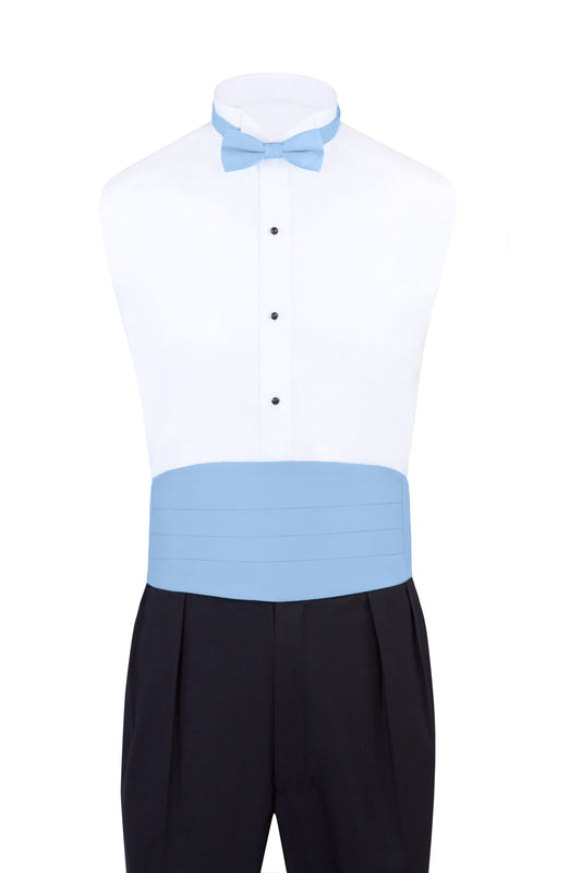 Light Blue Satin Formal Accessory Set with Bow Tie, Cummerbund & Pocket Hanky