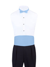 Load image into Gallery viewer, Light Blue Satin Formal Accessory Set with Bow Tie, Cummerbund &amp; Pocket Hanky by S.H.Churchill
