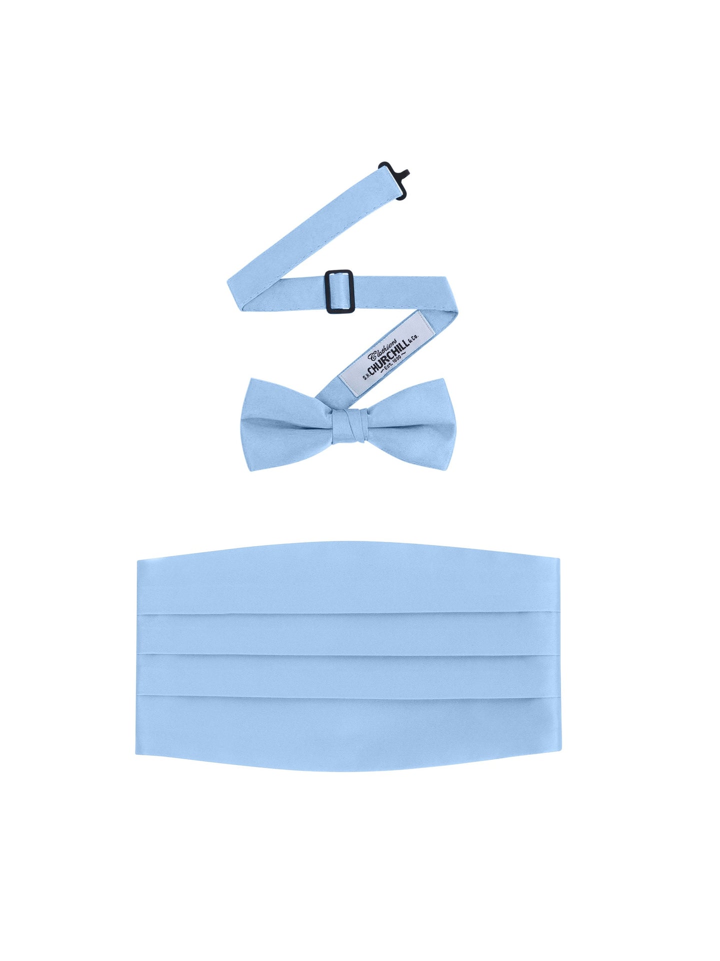 Light Blue  Satin Cummerbund and bowtie set by S.H.Churchill