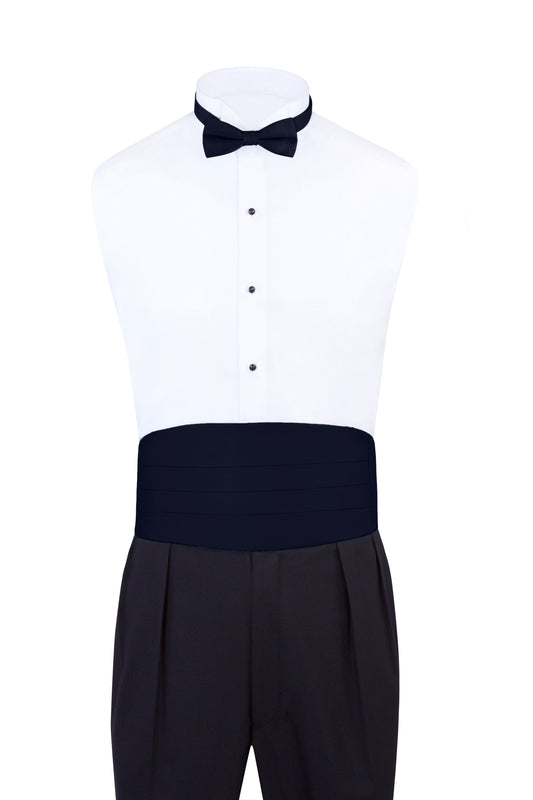 Navy Blue Satin Formal Accessory Set with Bow Tie, Cummerbund & Pocket Hanky