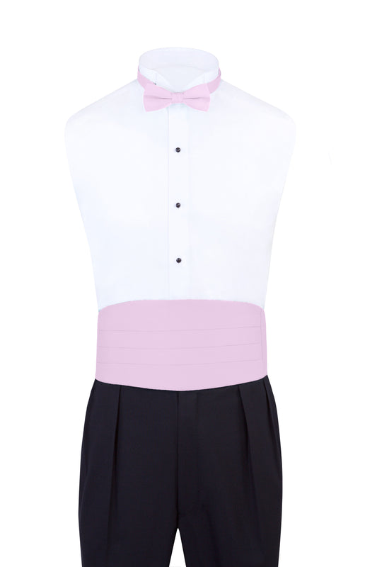 Pink Satin Formal Accessory Set with Bow Tie, Cummerbund & Pocket Hanky