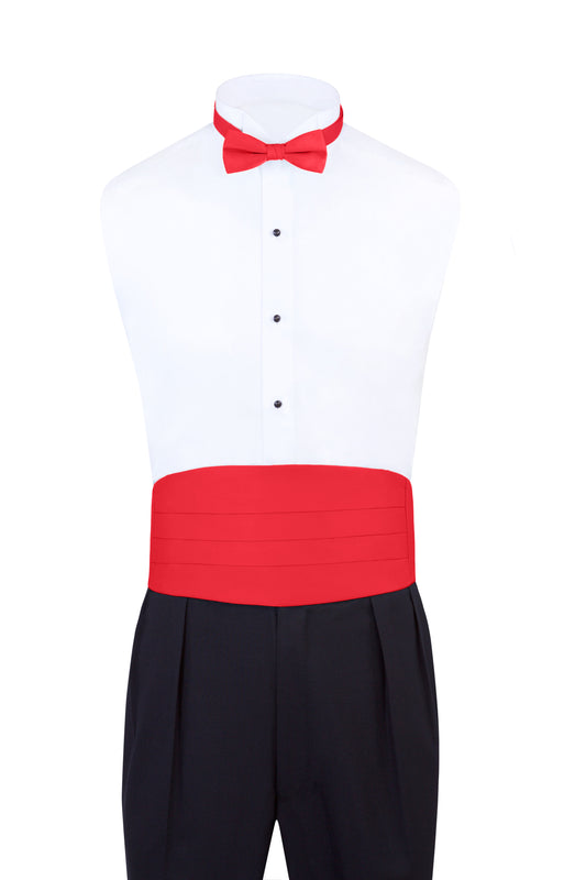 Red Satin Formal Accessory Set with Bow Tie, Cummerbund & Pocket Hanky