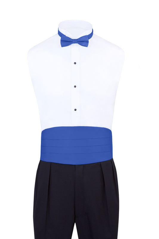 Royal Blue Satin Formal Accessory Set with Bow Tie, Cummerbund & Pocket Hanky