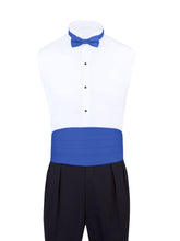 Load image into Gallery viewer, Royal Blue Satin Formal Accessory Set with Bow Tie, Cummerbund &amp; Pocket Hanky by S.H.Churchill

