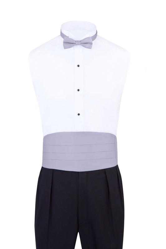 SIlver Satin Formal Accessory Set with Bow Tie, Cummerbund & Pocket Hanky