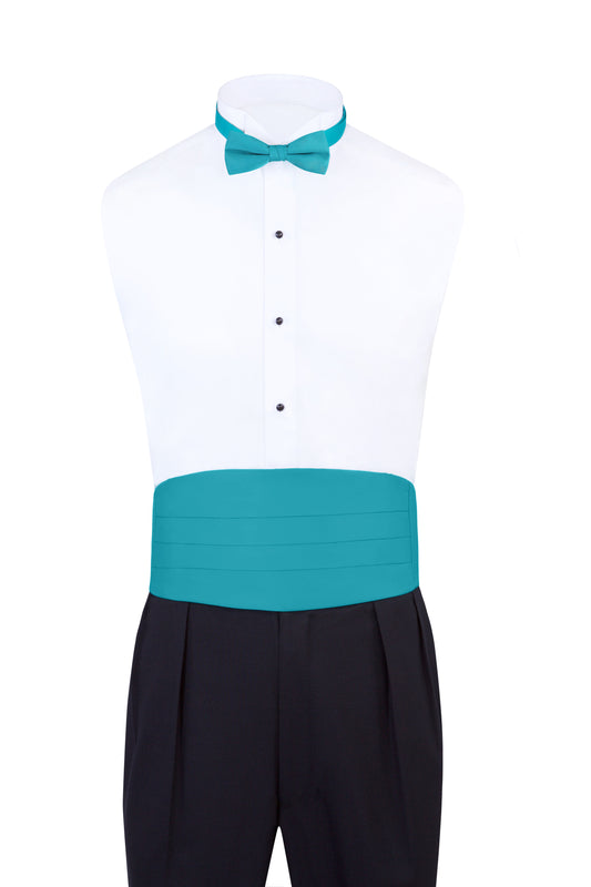 Teal Satin Formal Accessory Set with Bow Tie, Cummerbund & Pocket Hanky