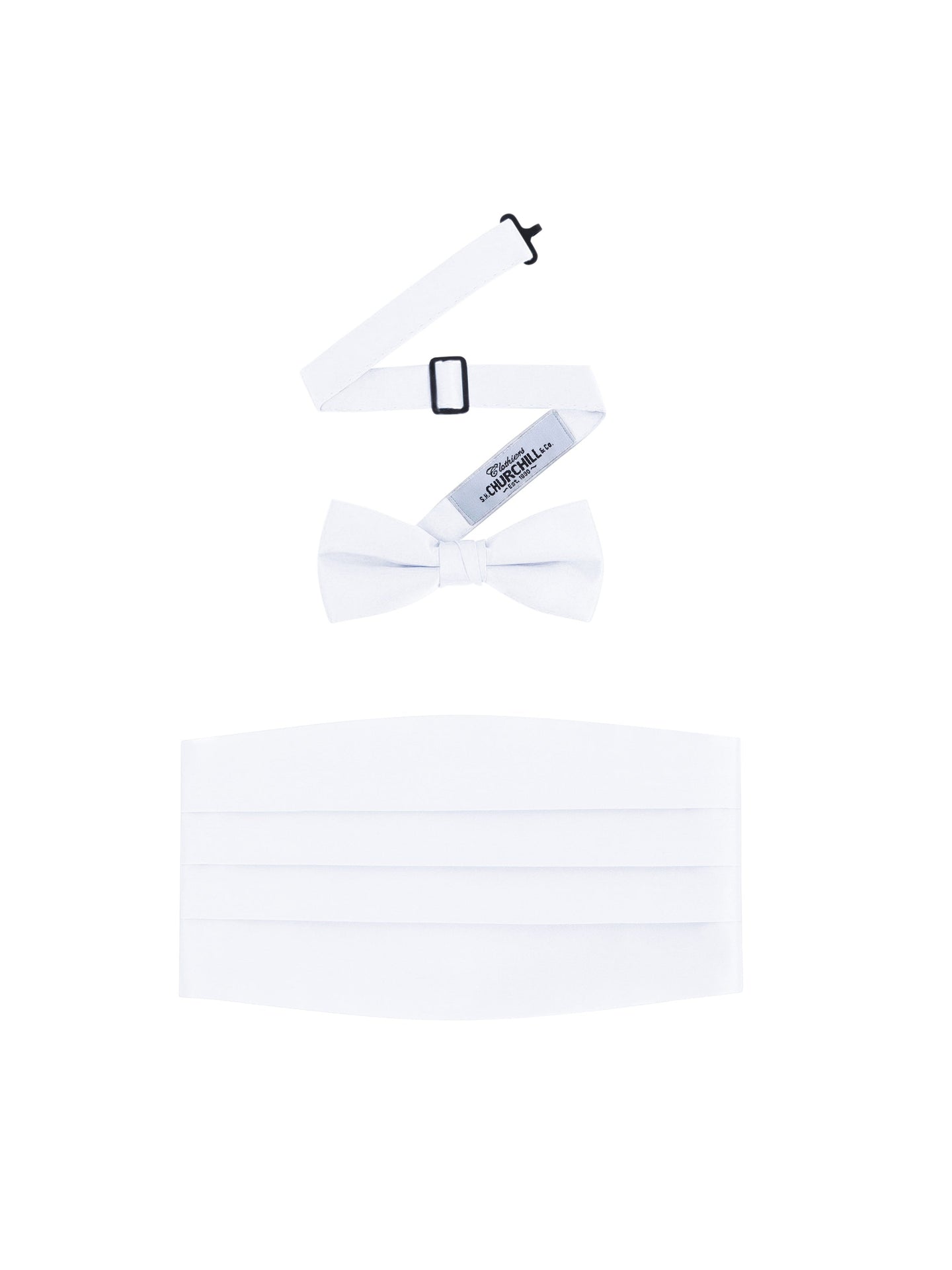 White  Satin Cummerbund and bowtie set by S.H.Churchill