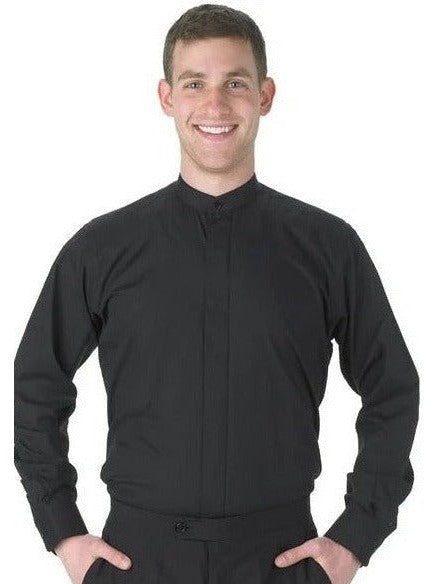 Black Mandarin Tuxedo Shirt with Fly Front